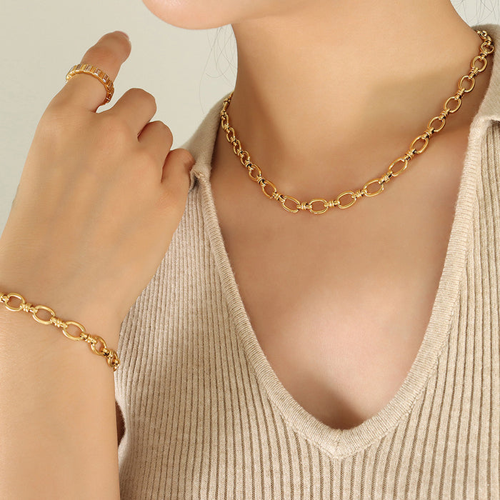 Oval Link Chain Necklace And Bracelet Gold Or Steel