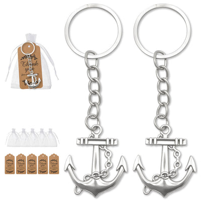 Anchor keychains with organza bags and kraft thank-you tags