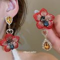 Floral Crystal Drop Earrings In Four Color Designs view 4