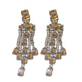 Silver Tone Rectangular Crystal Waterfall Earrings view 5