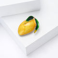 Yellow Enamel Mango Brooch Green Leaf Gold Fruit Pin view 3