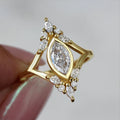 Gold Tone Marquise Open Frame Ring Clear Stone Accents view 1