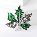 Maple Leaf Brooch With Crystal Side Leaves in Green or Orange view 6