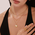Phoenix Circle Pendant Necklace With White Seashell Inlay view 2