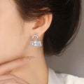 Silver Tone Crystal Handbag Stud Earrings Jewelry Piece view 2