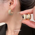 Textured Metal C Hoop Earring Sets Three Pairs Gold Silver view 4