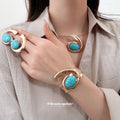 Turquoise Resin Oval Earring Bracelet Choker Jewelry Set view 2