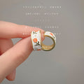 Gold White Enamel Tulip C Shape Hoop Stud Earrings view 3