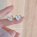 White Heart Enamel Stud Earrings Gold-Tone Bezel Rim view 3