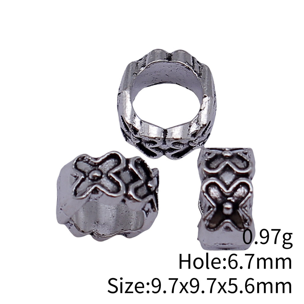 9.7x9.7x5.6mm 0.97g Antique Silver Zinc Alloy Flower Pattern Large Hole Beads for Bracelet Jewelry Making