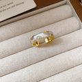Three Gold Tone Ring Designs With White Inlay And Block Details view 6
