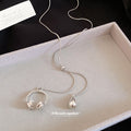 Silver Tone Lariat Necklace with Pearl and Crystal Rings view 4