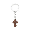 Wooden Orthodox Cross Keychain Silver Split Ring Chain view 5