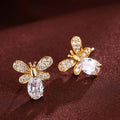 Gold Silver Bee Clear Oval Body Stud Earrings Pair view 2