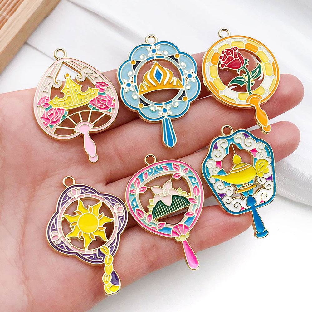 Zinc Alloy Enamel Chinese Style Fan Charm Pendant for DIY Earrings Bracelet Keychain