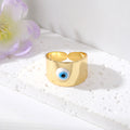 Gold Tone Wide Cuff Evil Eye Adjustable Rings in Eight Colors view 3