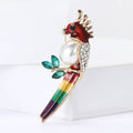 Colorful Parrot Brooch with Pearl Body and Long Tail view 2