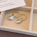 Gold Tone Hoop and Hammered Silver Teardrop Dangle Earrings view 4