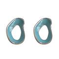 Light Blue Open Irregular Enamel Stud Earrings Silver Rim view 5