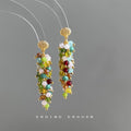 Multicolor Glass Crystal Cluster Tassel Earrings Gold Shell Studs view 4