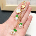 White Bell Flower Shell and Leaf U Clasp Keychains view 3