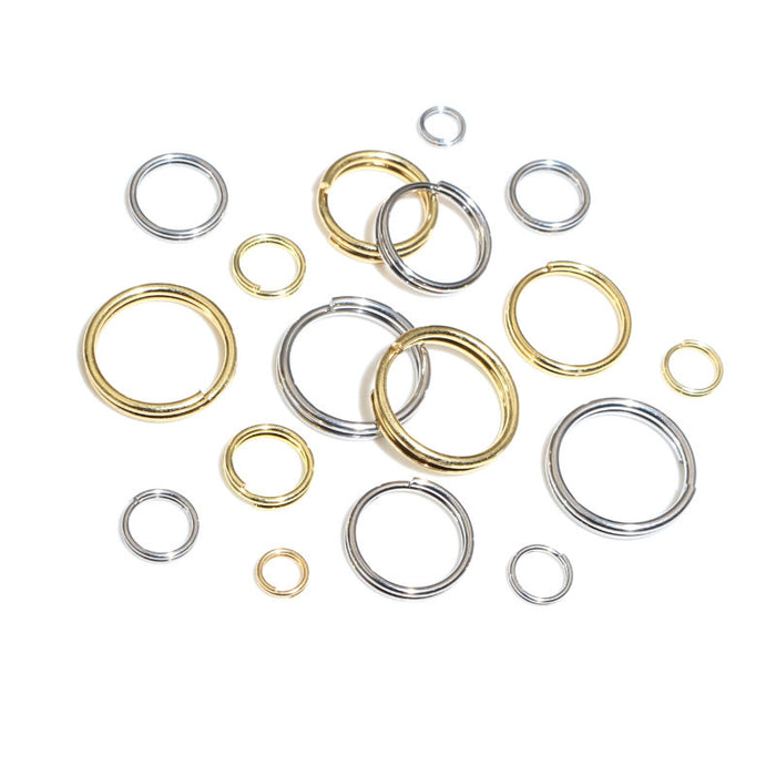 Round Split Jump Rings in Gold and Silver Tones, 4–12 mm