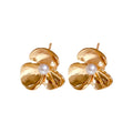 Sculpted Flower Stud Earrings in Gold Tone and White view 5