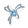 Silver Tone Rhinestone Bow Brooch Pink Blue Flower Center view 5