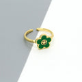 Gold Tone Enamel Smiling Flower Adjustable Open Rings in Seven Colors view 9