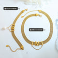 Letter M Mesh Choker Bracelet Gold Pearl Drop Style view 2