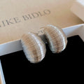 Ribbed Oval Stud Earrings in Gold and Silver Tones view 7