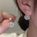 Silver Tone Pearl Crystal Front Back Stud Earrings view 1