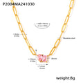 Gold Paperclip Chain Teardrop Rectangle Zircon Necklace view 7