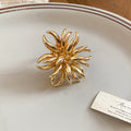 Oversized Metal Spiky Flower Open Statement Ring 2 Tones view 7
