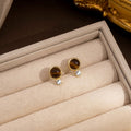 Tiger Eye Look Oval and Crystal Dangle Stud Earrings view 7
