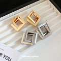 Open Diamond Frame Stud Earrings in Gold and Silver Tone view 3