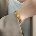 Gold Mesh Bracelet Turquoise Sunburst Cabochon Three Charm view 3
