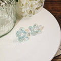 Iridescent Blue Clear Flower Pearl Look Stud Earrings view 6