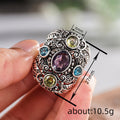 Purple Oval And Multicolor Stone Filigree Wide Ring Antiqued Silver view 4