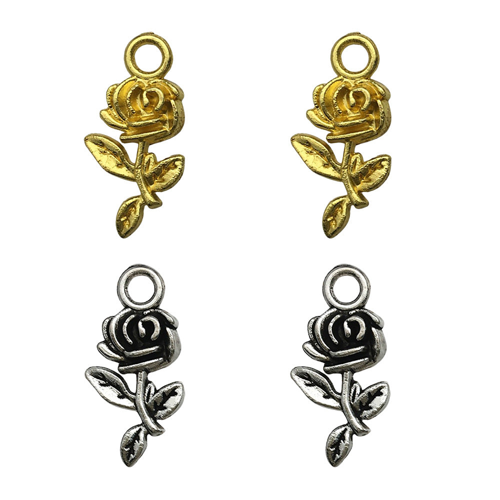 Vintage Zinc Alloy Rose Flower Charm Pendant for DIY Bracelet Necklace Jewelry Making
