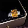 Square Solitaire Trapezoid-Side Ring In Blue And Yellow Silver Tone view 7