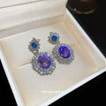 Purple Oval Crystal Halo Necklace Earrings Ring Set view 3