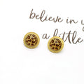 Gold Tone Round Leopard Pattern Resin Stud Earrings view 4