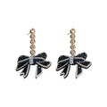 Black Bow Drop Earrings with Clear Crystal Trim and Pearl Accents view 5