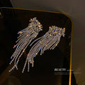 Silver Floral Crystal Waterfall Tassel Statement Earrings view 1