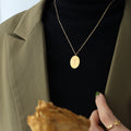 Oval Birth Flower Double Sided Pendant Necklace Gold Steel view 8