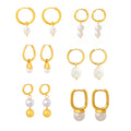 Freshwater Pearl Huggie Earrings Gold Steel Nine Styles view 5
