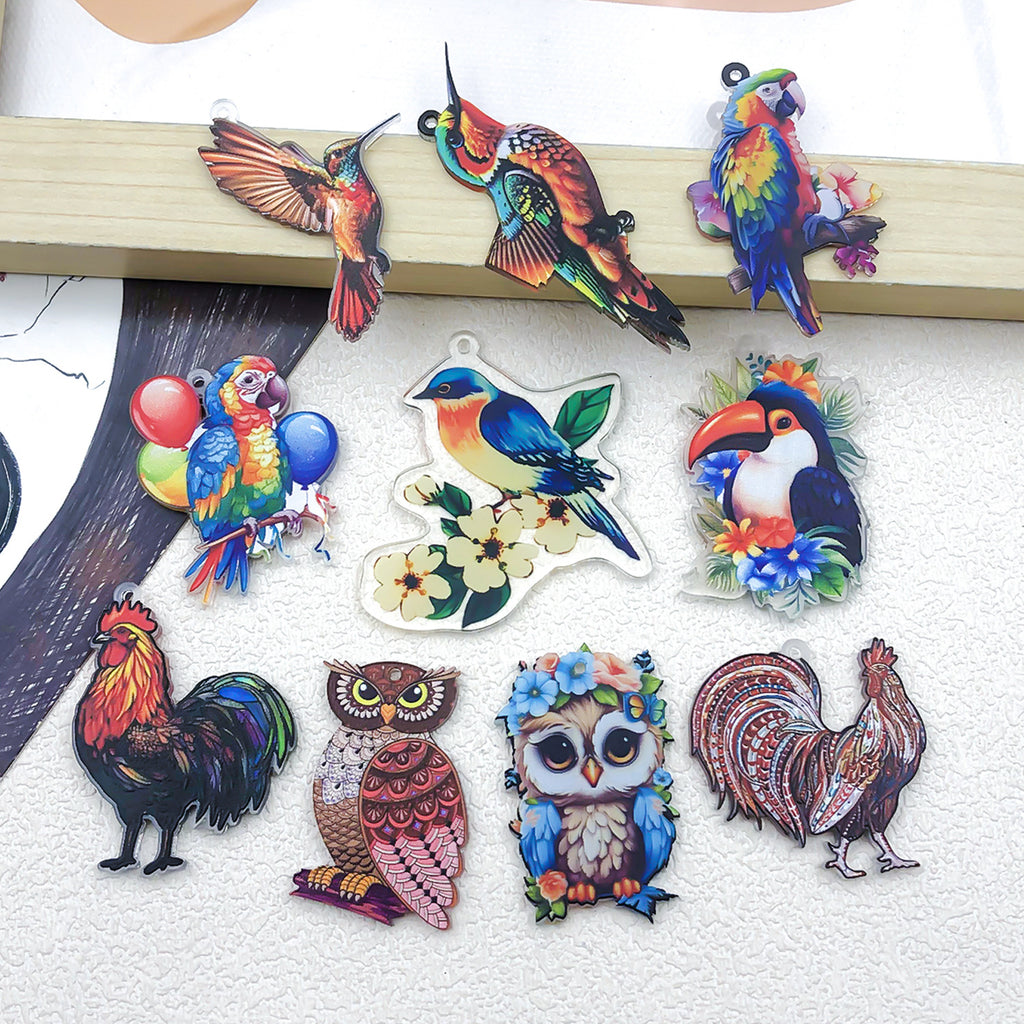Acrylic Owl Parrot Bird Cat charm pendants for DIY necklace earrings handmade jewelry