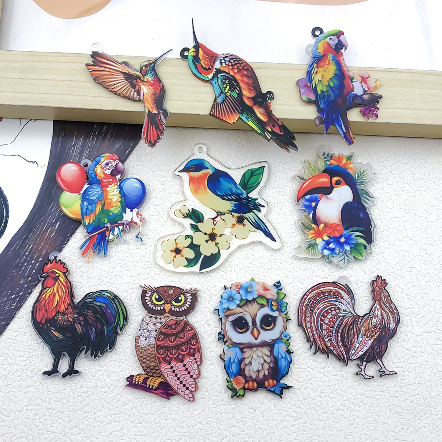Acrylic Owl Parrot Bird Cat charm pendants for DIY necklace earrings handmade jewelry