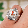 Antique Silver Hexagon Moonstone Look Cabochon Ring view 3